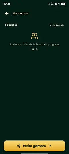 Zuzu Live Invite Gamer Bonus My invitees 页面，展示邀请人数与达标进度空状态